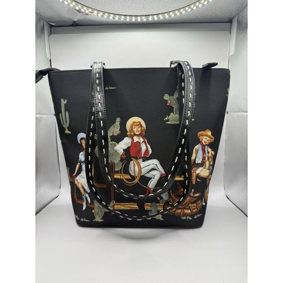 Western Pin Up Girl Purse - Black - NEW! Full Zip Closure - Picture 2 of 9